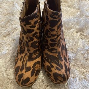 Leopard print wedge booties